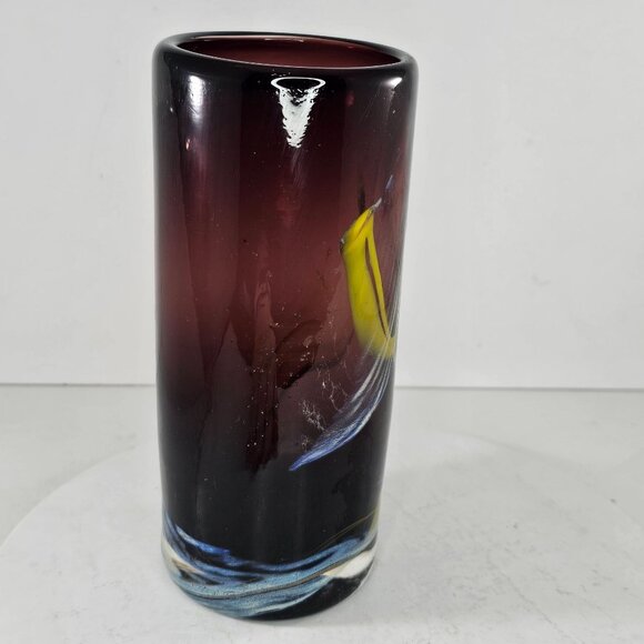 Hand Blown Art Glass Vase With Abstract Design & Swirl Signed Laughing Dragon - Picture 3 of 12